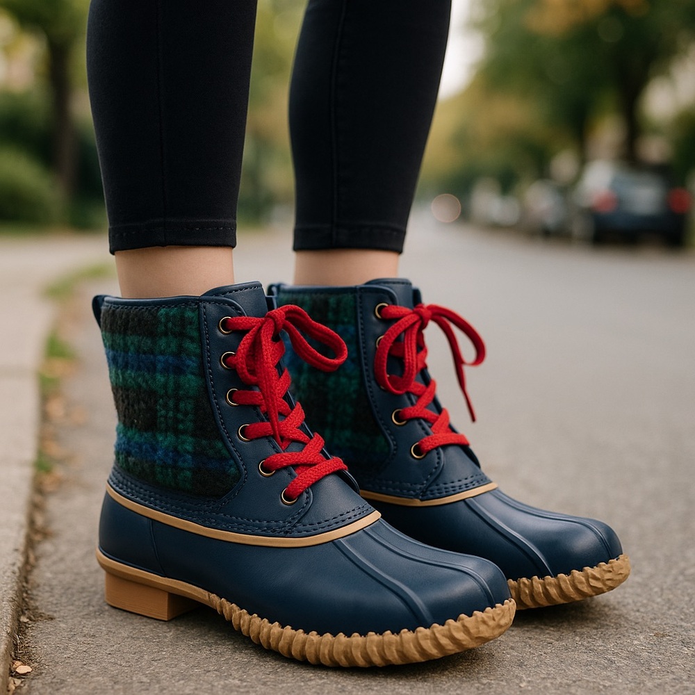 NWT Insulated Sherpa Fleece Lined Duck Boots Evergreen Blackwatch Plaid